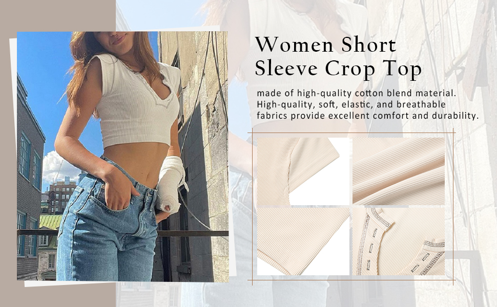 Women Short Sleeve Crop Top Summer Casual Vintage Graphic Slim Fitted Crew Neck T-Shirt Streetwear 