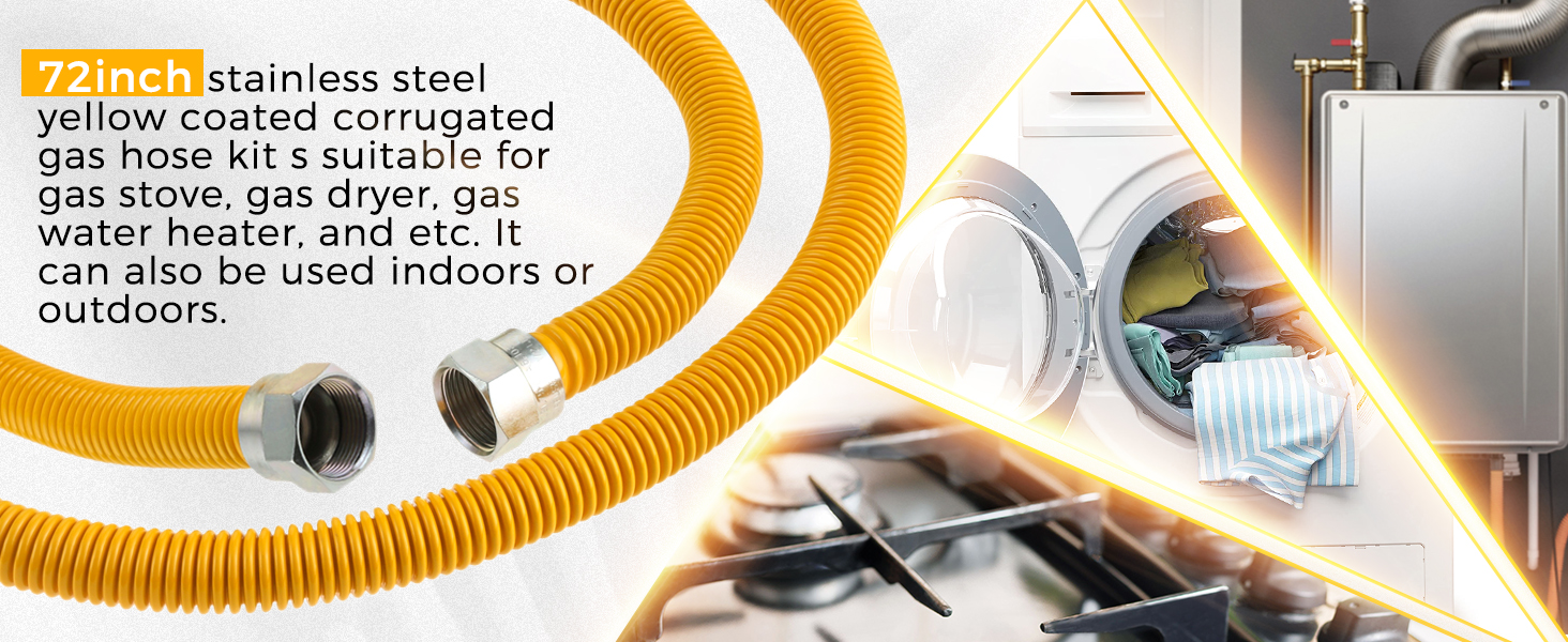 72" Flexible Stainless Steel Gas Line For Dryer, Garage