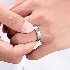 Rockyu Men's Tungsten Ring、Silver、Black、Gold、Gold、シンプル、フラットリング