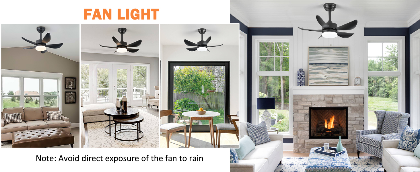 RHEAFON 32" Black Ceiling Fans with Lights, Dimmable LED Ceiling Fan