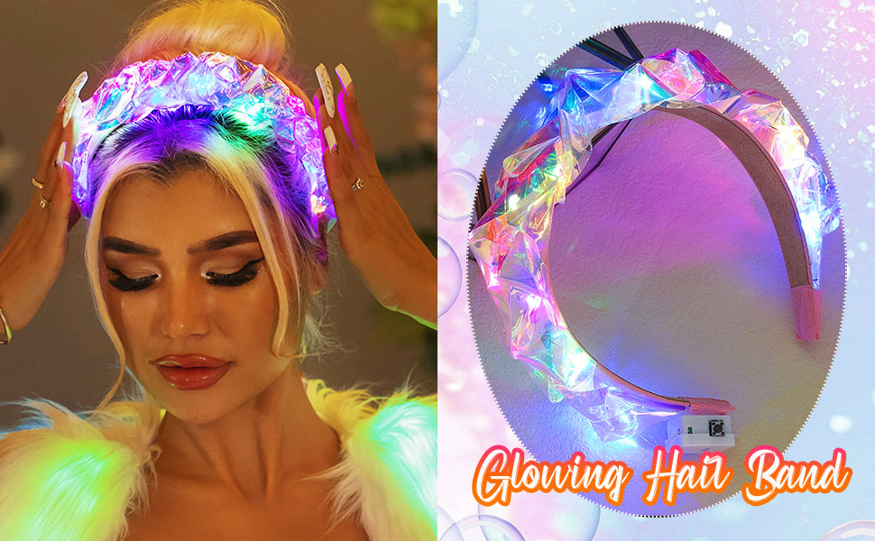 BARTOSI Light Up Headbands LED Glowing Headband Flash Hair