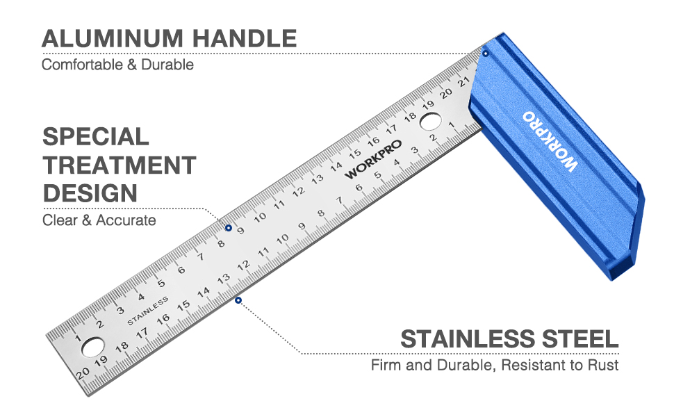 WORKPRO Try Square Carpenter's Square 200 mm Stainless Steel Angle with