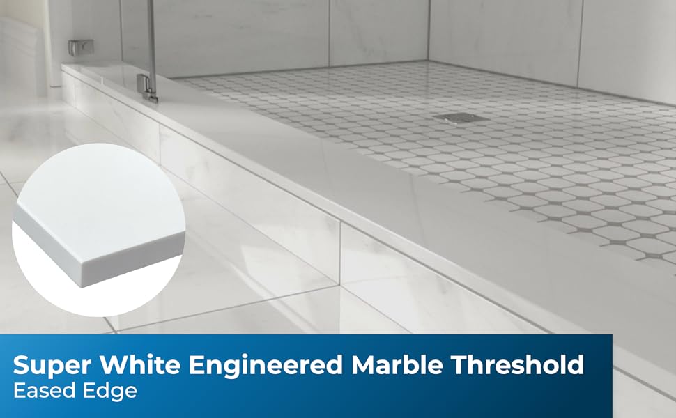 Super White Engineered Marble Threshold for Shower Curb