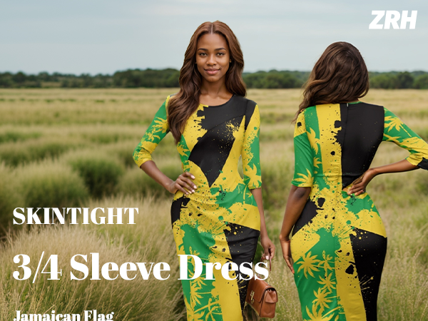 洋書 JAMAICA Amazon.com: Elegant Casual Jamaican Flag Long Dress for