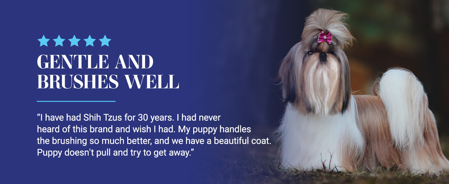 5 star review of the Chris Christensen Original Oval Pin Dog Brush from Shih Tzu owner