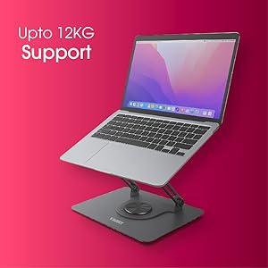 Elevate PRO Metal Laptop Stand with 360° Rotating Base | Adjustable Height & Angle | Hollow Design for Heat Dissipation | Anti-Slip Pads | Supports 12Kg | Universal Compatibility 93 elevatepro