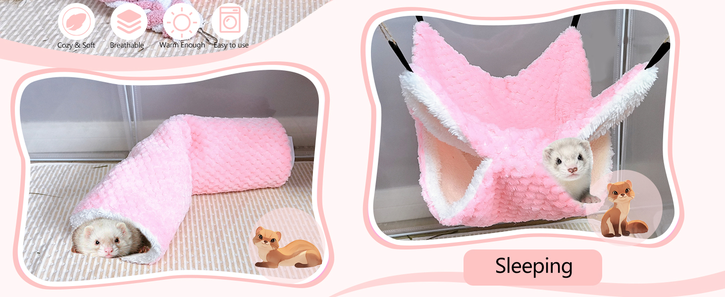 Ferret Hammock 5 Pack Sugar Glider Climbing Ropes Toys Rat Hanging Tunnel Hammock Swing Guinea Pig Hideout Bed Cage Accessories for Mouse Hamster Squirrel Chinchilla Small Animals 10 Ferret Hammock