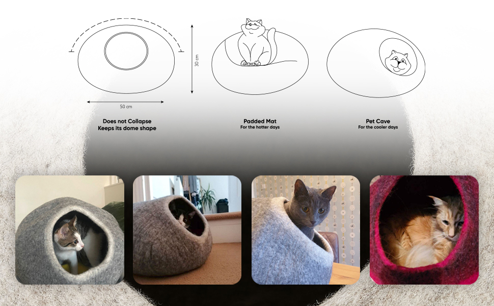 Cat Cave Bed, Everest Pet Bed, Handmade, WetFelted, 100 New Zealand