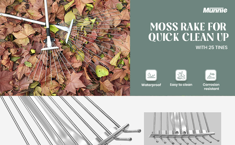 Munnie 3863 inch Garden Rake Adjustable Soil Rake with 25 tines