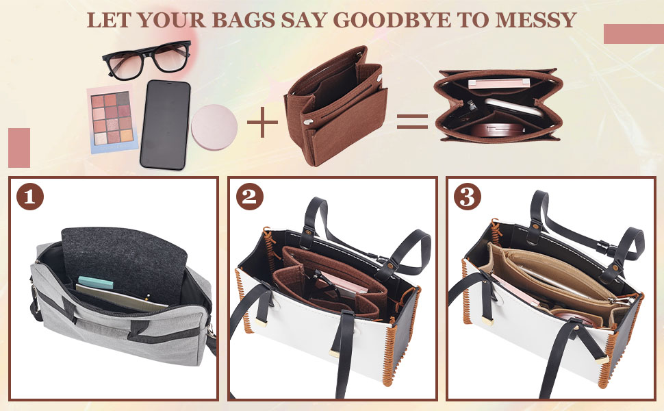 WADORN 5 Colors Felt Purse Organizer Insert, Small Handbag