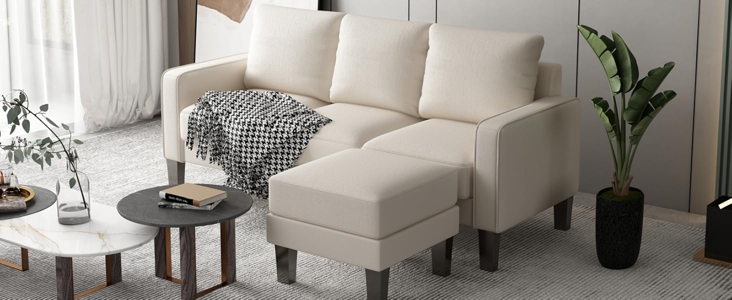 RUNOLIG LShaped Sectional Sofa,Futon Sofa with High Elastic Sponges and Ottoman