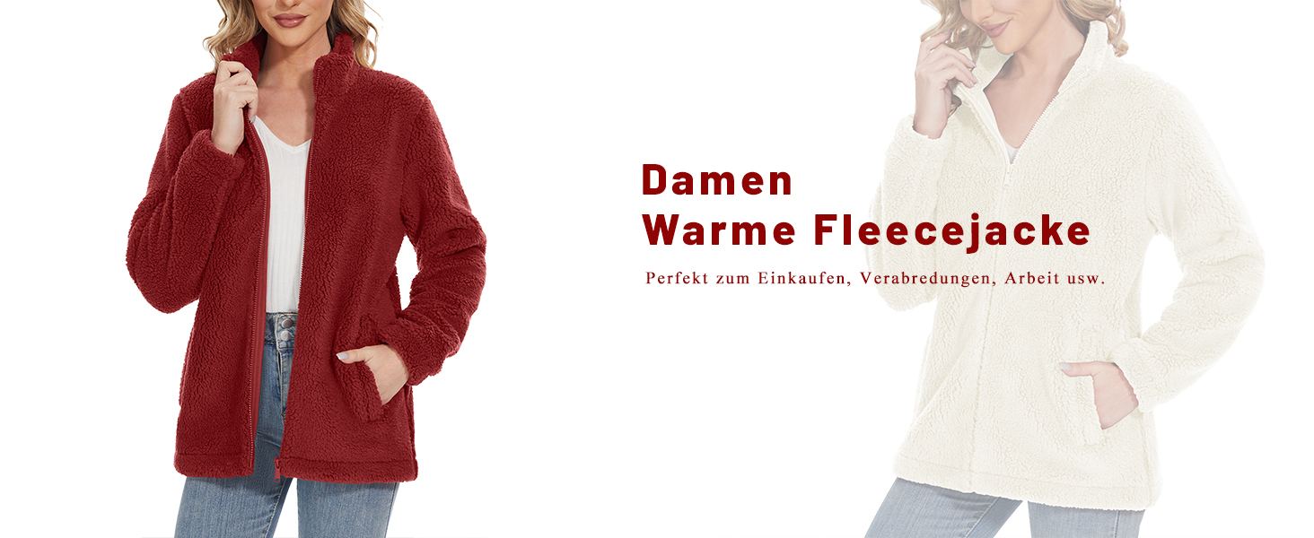 TACVASEN Damen Warme Fleecejacke Sweatjacke Plüschjacke Winter Full Zip mit Taschen