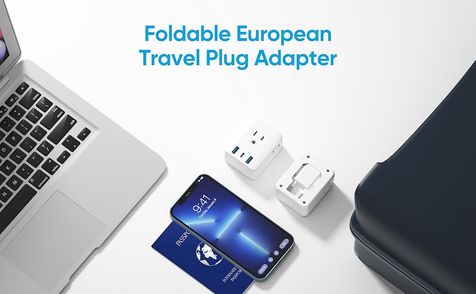 European Travel Plug Adapter, kakyanill 7in1 Foldable