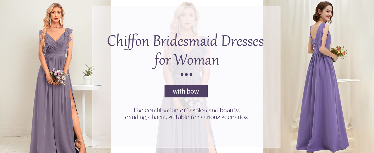 HAIGORO Long Chiffon Bridesmaid Dresses for Woman 2024 A