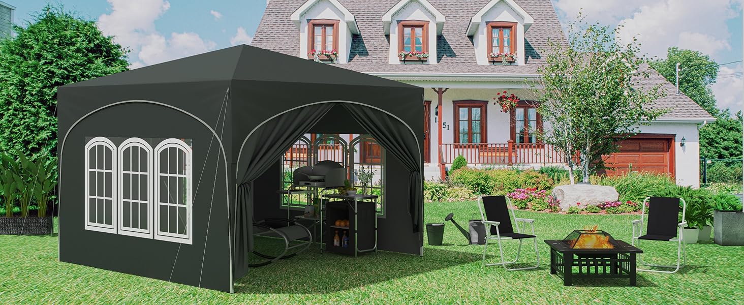 WOLTU Pop-up Gazebo. Gazebo With Sides 3m X 3m. Folding Event Shelter For Outdoor. Garden. Camping. Height Adjustable. Waterproof. UV-Protection. With Carry Bag. Grey 17 pvl