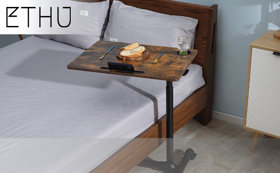 ETHU Overbed Table with Wheels, Upgrade Rolling Tray Table, Hospital
