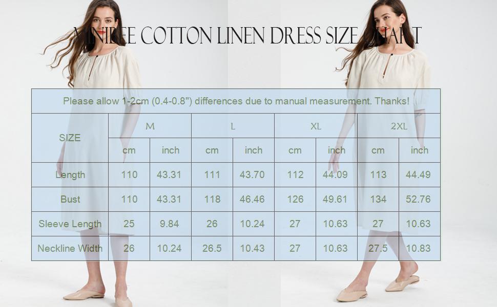 Minibee Women's Cotton Linen Dress Short Sleeve Midi Casual Tunic Dress with Pockets