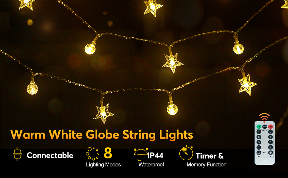 33FT【𝐔𝐩𝐠𝐫𝐚𝐝𝐞𝐝】 80 LED Battery String Lights Warm White & Multicolor Globe Fairy
