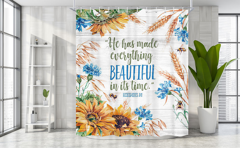 Wathon Bible Verse Shower Curtain Fall Bathroom Decor