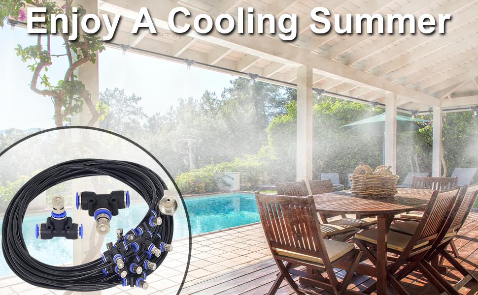 YuYo Misting Cooling System, 49FT Misting Line +16 Brass Mist Nozzles