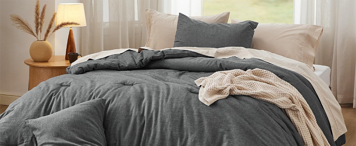 Bedsure Cotton Comforter Set King Size 100 Washed Cotton