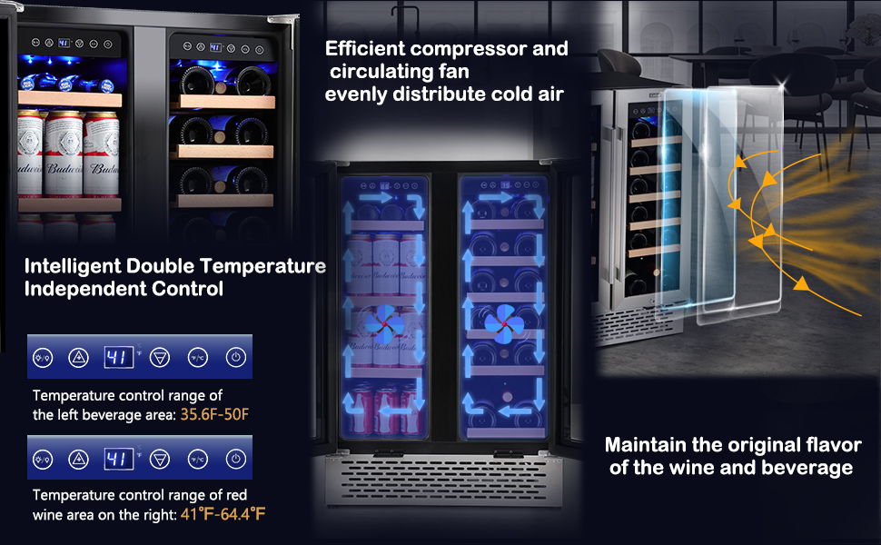 COLZER Wine and Beverage Refrigerator 24 inch, Dual Zone Wine Cooler Under Counter