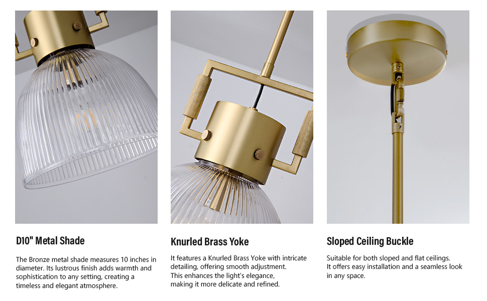 CLASTED Glass Pendant Lights Kitchen Island, 10" Gold Pendant Light