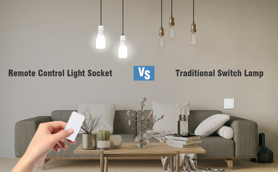 Cruxer Remote Control Light Socket, Wireless Bulb Lamp Socket Kit, E26