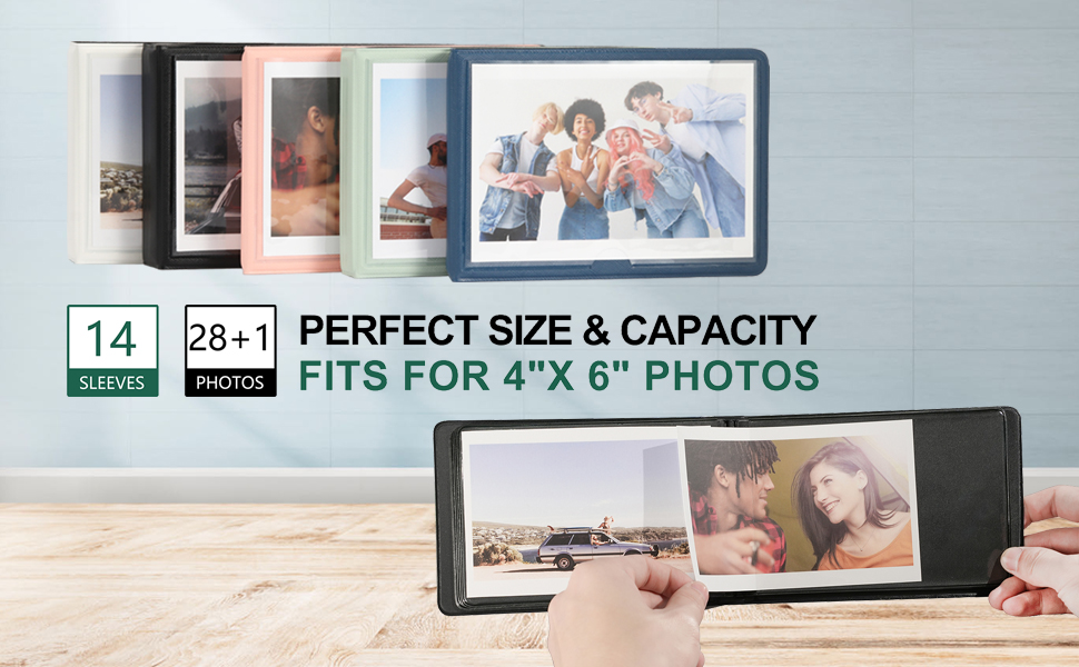 Photo Album 4x6 28+1 Pocket Horizontal Pictures, Cute Small