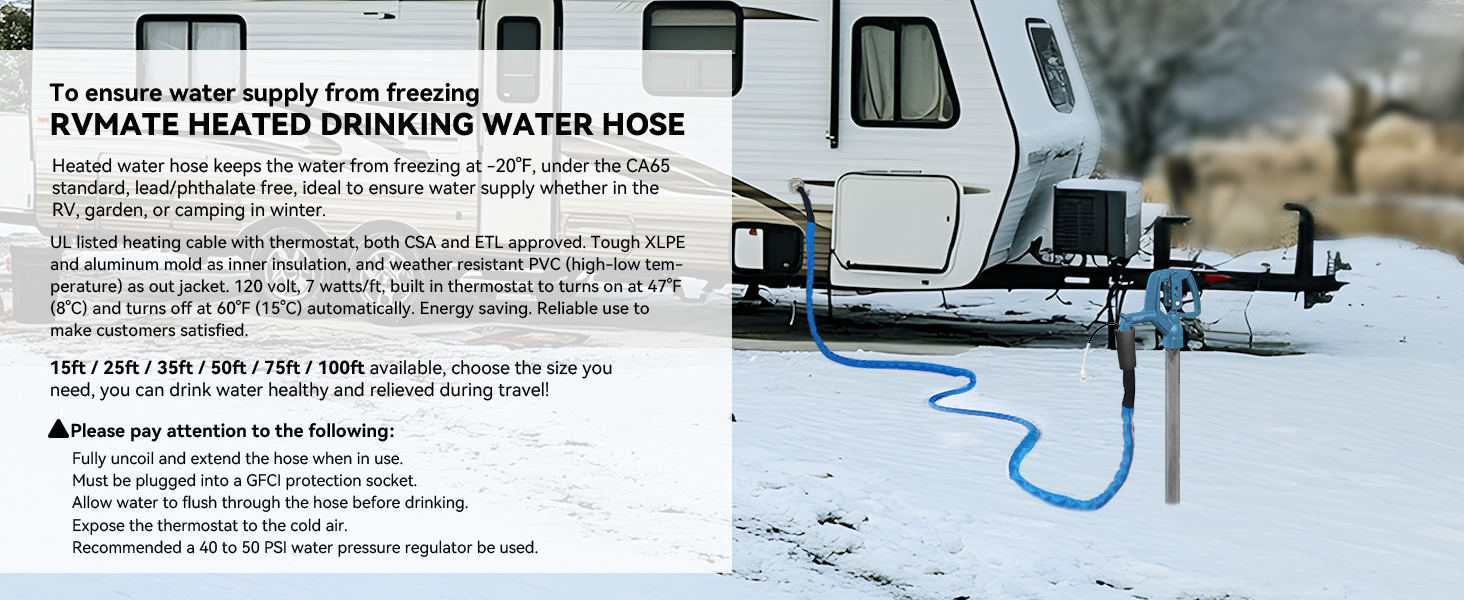 RVMATE Heated Water Hose for RV 35FT, 20 ℉ Antifreeze