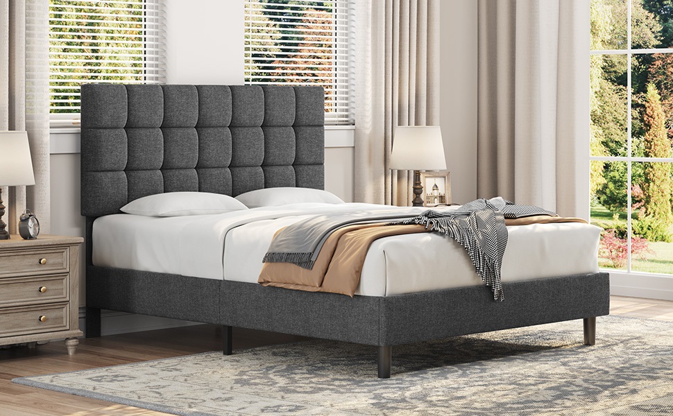 Yaheetech 4ft6 Double Bed Frame Upholstered Platform Bed with