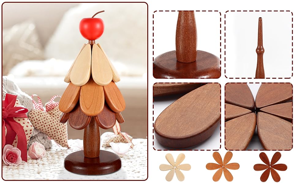 Christmas Apple Tree Coasters - The wooden hot pad has the shape of a Christmas apple tree