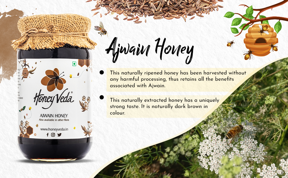 HoneyVeda 100 Pure Natural Ajwain Raw Honey Unprocessed and Crystallized Unfiltered and