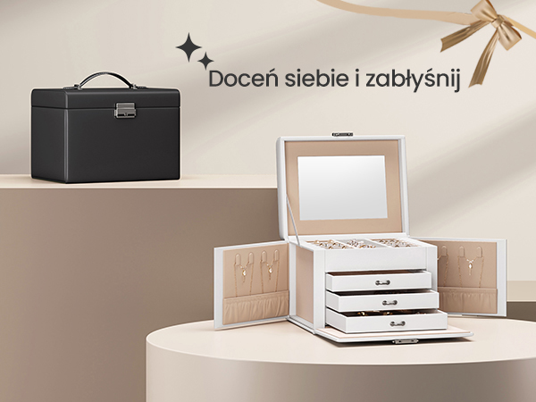 SONGMICS Szkatułka na biżuterię, 4 poziomy, szkatułka na