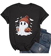 Halloween Ghost T Shirt Women Funny Pumpkin Printed Cute T Shirts Retro Spooky Season Tees Short ...