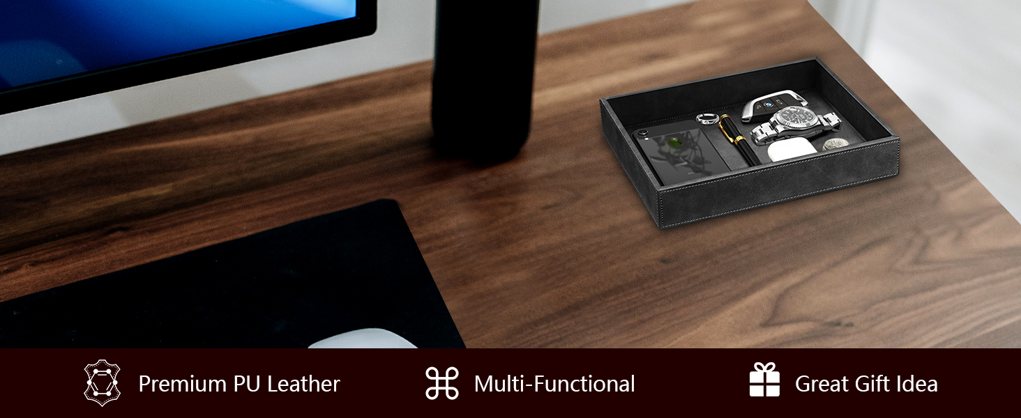 SITHON Valet Tray Desk Organizer, PU Leather Catchall Tray