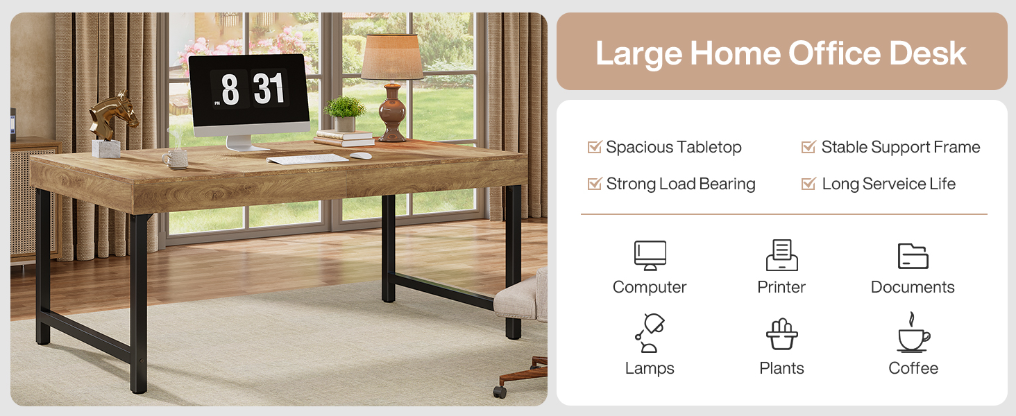 Rustic Simple Computer Laptop Desk with Strong Metal Legs