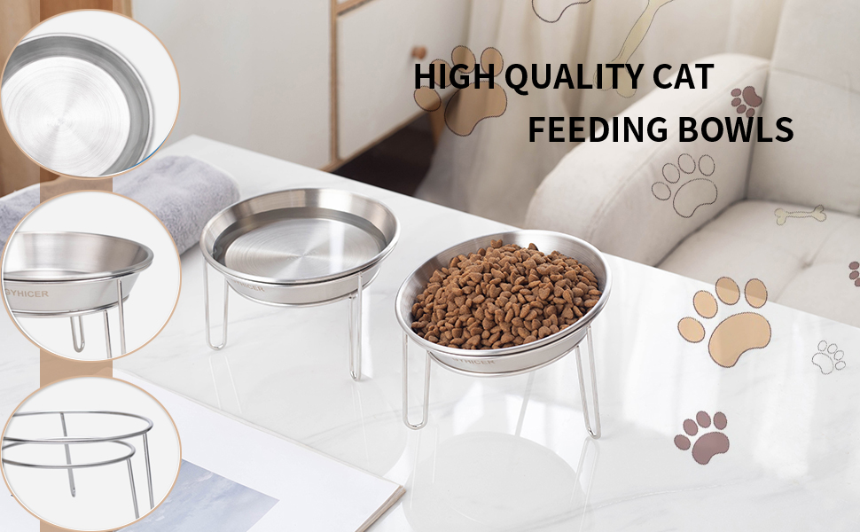 Stainless Steel Elevated Cat Bowls, 5.9 Inch Wide Raised