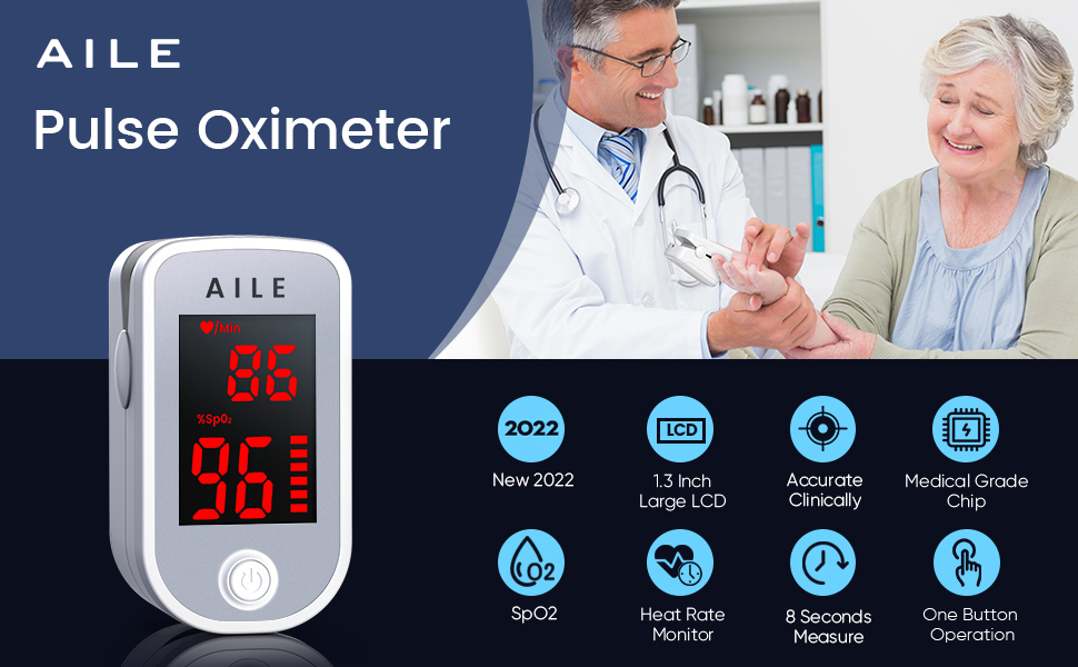 [2022] AILE Pulse Oximeter Oxygen Monitor Finger Adults Accurate Fast