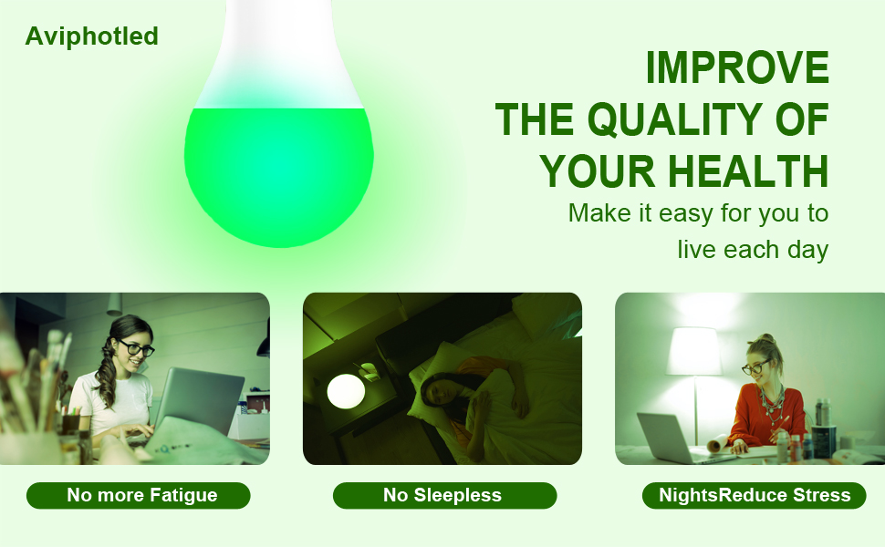AVIPHOTLED Migraine Relief Led Light Bulb, Green Light Therapy Bulb,Relieves
