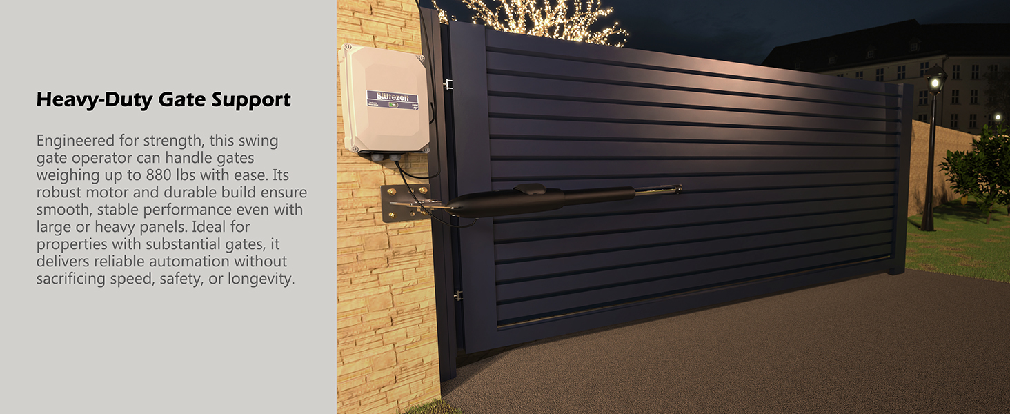 Heavy-duty gate support, handles up to 880 pounds with smooth and fast operation