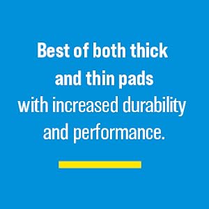 Image that reads “Best of both thick and thin pads with increased durability and performance.”