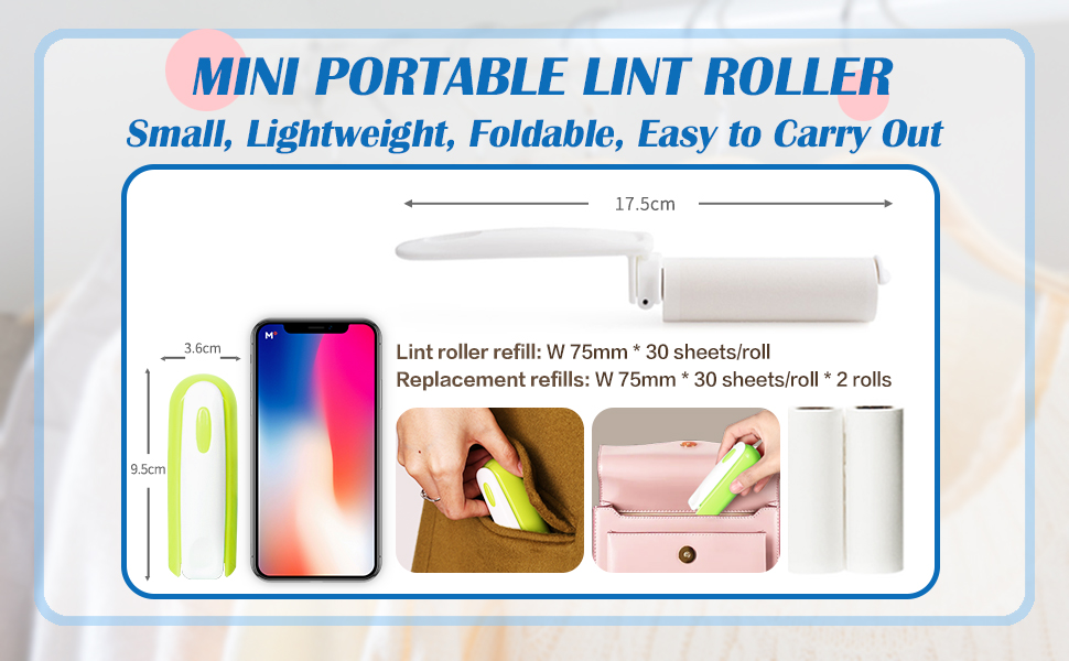 Pocket Lint Roller for Pet Hair Travel Size Sticky Roller