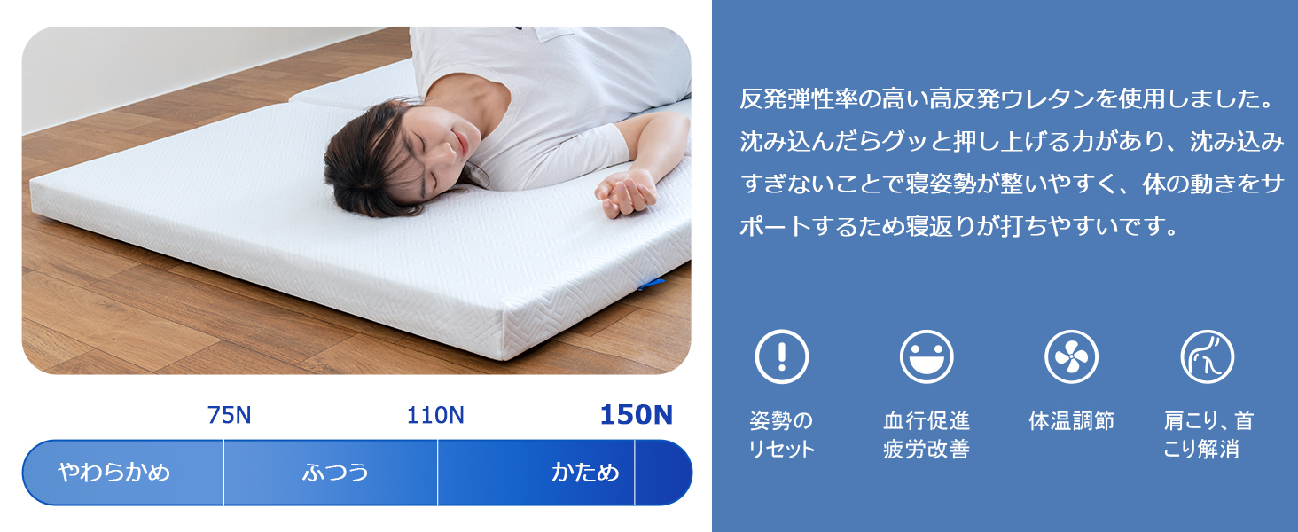 Amazon｜マットレス ダブル 高反発 120日のお試し期間 折り畳みマットレス 腰痛 敷きマットレス 三つ折り マットレストッパー 硬め