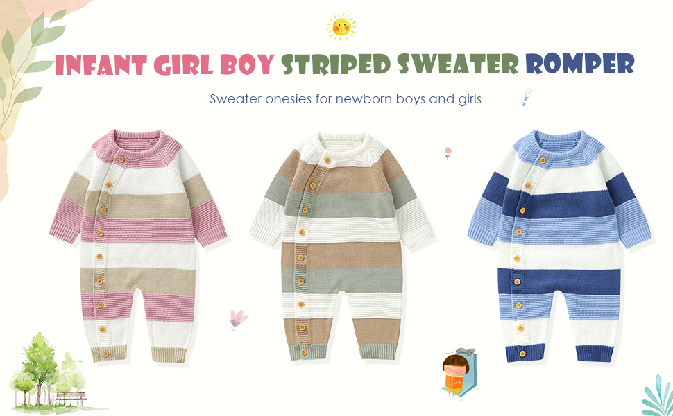 Infant Girl Boy Striped Sweater Romper