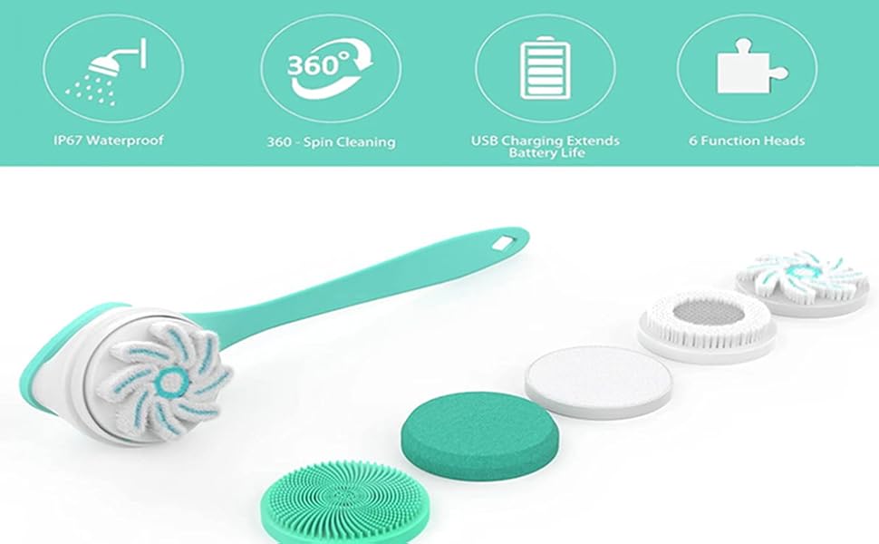 Electric Body Brush Spin Body Exfoliating Brushes,Back Scrubber 5 Heads
