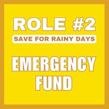 green background box with white text stating that emergency fund is the second role of money