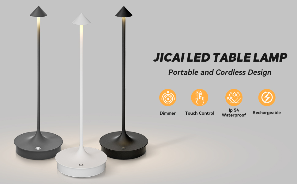 JICAI 2 Pack Cordless Table Lamp, 4000mAh Rechargeable Table Lamp, Battery Operated Desk Lamp