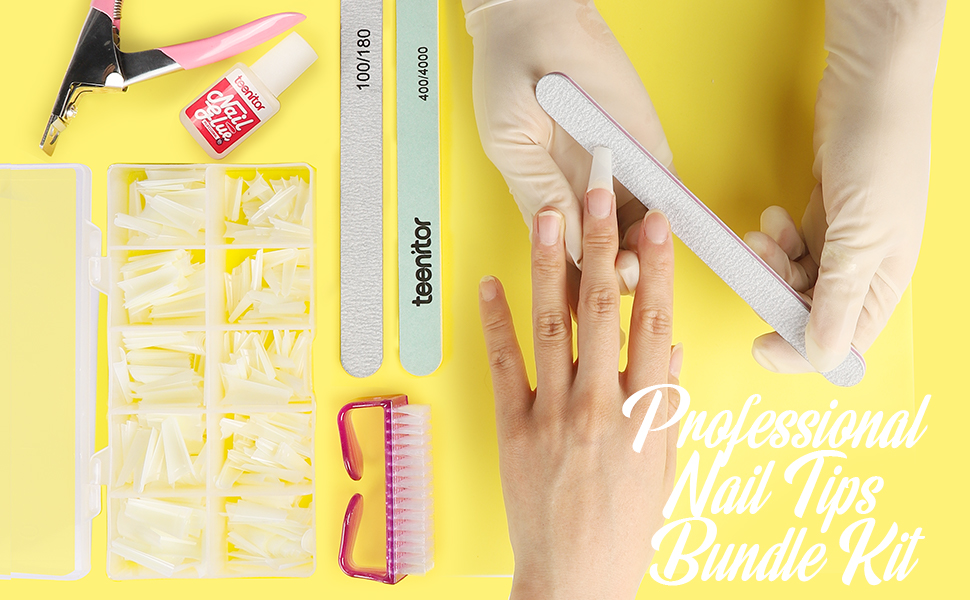 Natural False Nails Tips and Nail Glue Set, Teenitor 500pcs Acrylic