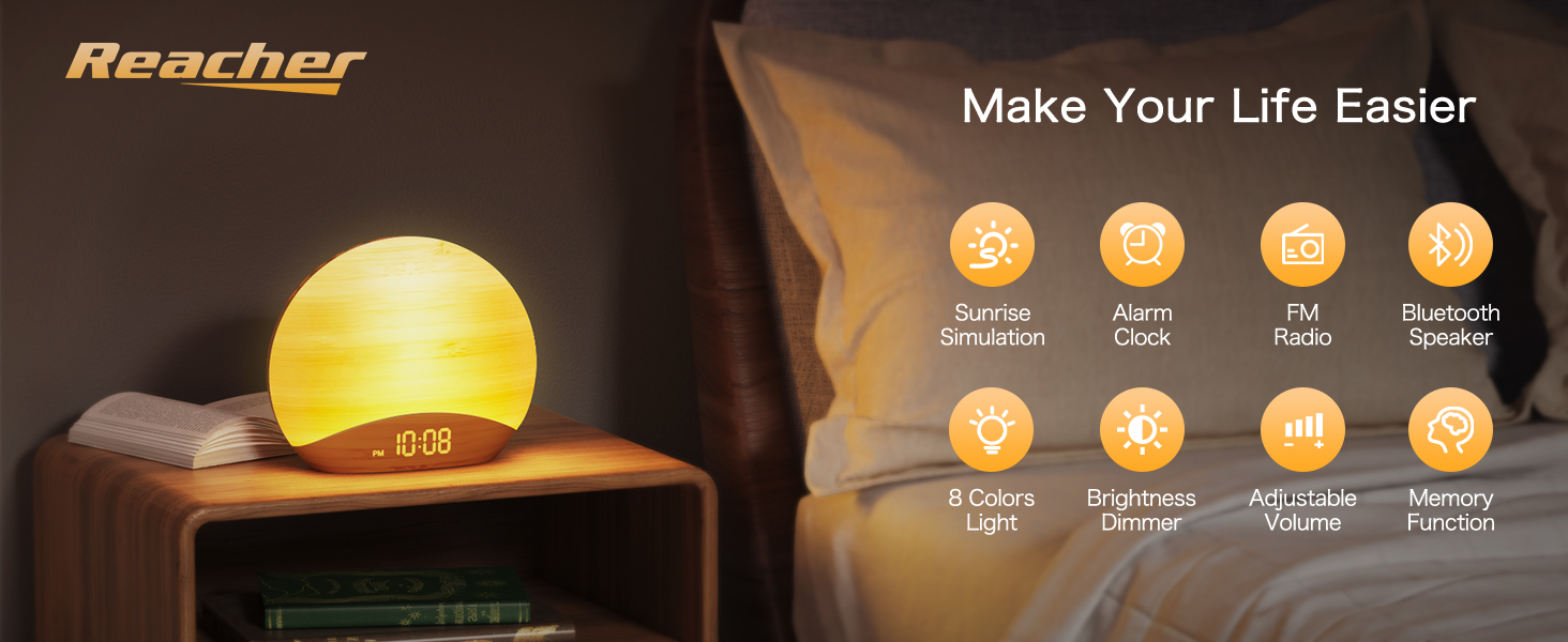 REACHER Sunrise Alarm Clock with Bluetooth Speaker & FM